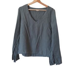Bed Threads Womens Top Small Shirt 100% Linen Slit Bell Sleeve Natural Fabric S
